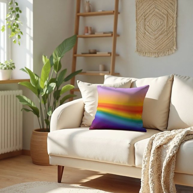Coussin Flux Prism - Dégradé Arc-en-ciel Pastel Wavy (Wavy Pastel Flow. Bohemian elegance for your home. Accent your sofa with soft, artistic color.)