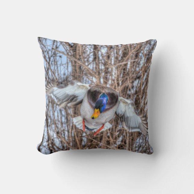 Coussin Flying Mallard Duck Drake Wildlife Photo (Recto)