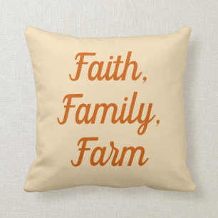 Coussin Foi, famille, ferme, orange brûlé et neutre