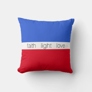 Coussin Foi Lumière Amour sur Bleu, Rouge & Blanc