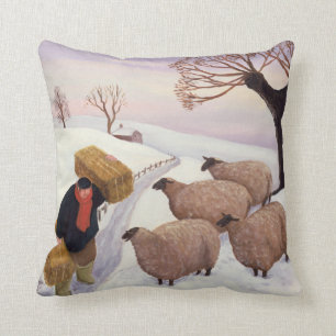 Coussin Foin de transport aux moutons en hiver