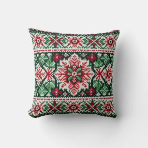 Coussin Foire de Noël/hiver île rouge et verte
