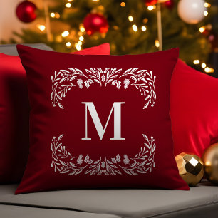 Coussin Foliage d'hiver à la main Monogramme Noël