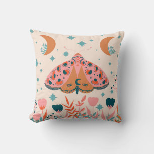 Coussin Folk Art Moths : Illustration Vintage brillante