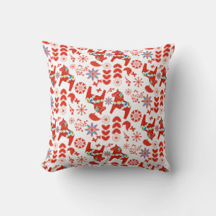 Coussin Folk Art Rouge suédois Dala Horse motif floral