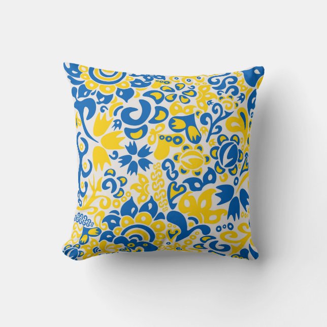 Coussin Folklore pattern with Ukrainian flag colors (Recto)