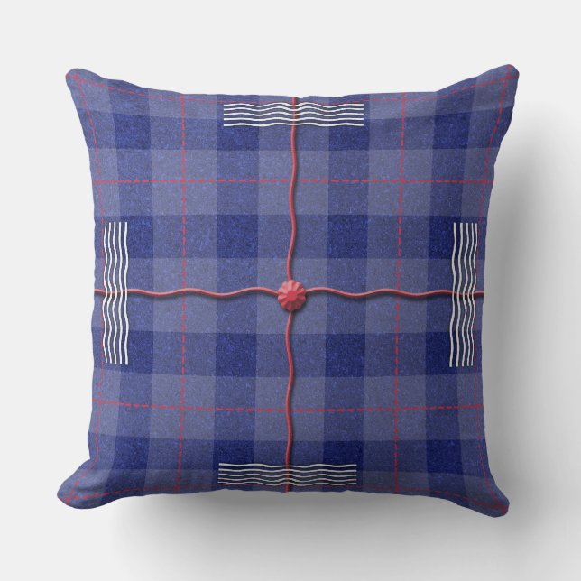 Coussin Folle Plaid en bleu (Recto)