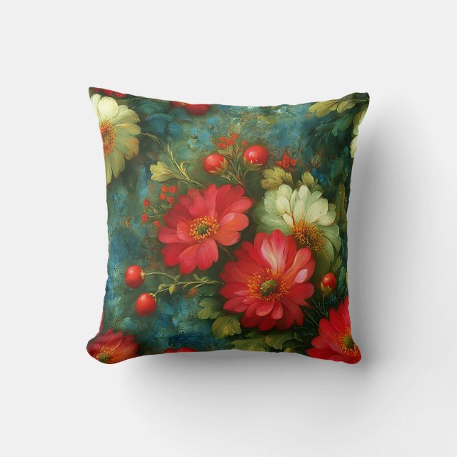 Coussin Foncé Élégant Floral Chic de Style Rustique (Recto)