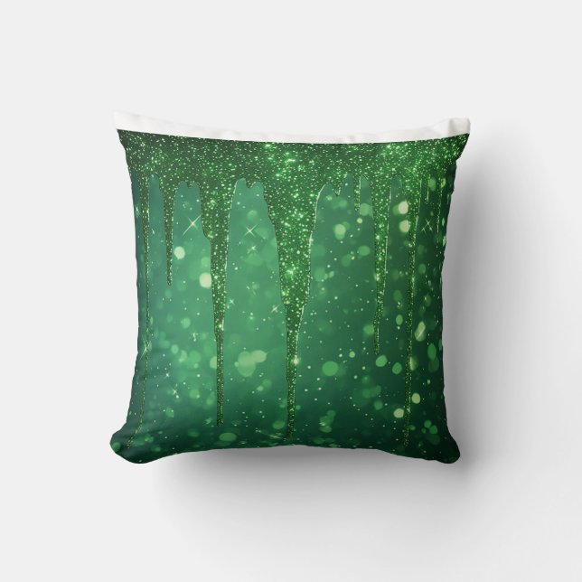 Coussin Fond à gouttes de paillettes vertes avec bokeh sci (Recto)