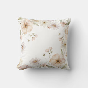 Coussin Fond aquarelle de bordure de fleurs sauvages douce