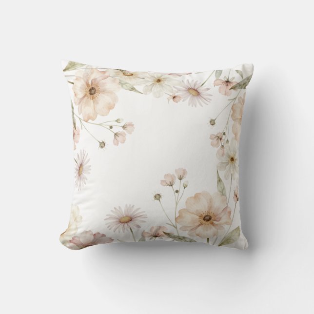 Coussin Fond aquarelle de bordure de fleurs sauvages douce (Recto)