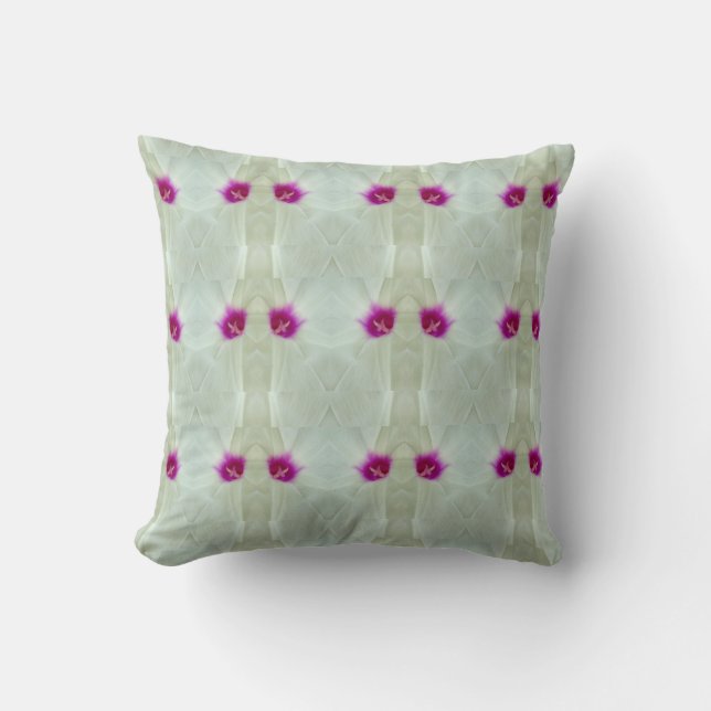 Coussin fond blanc et crème avec motif rose chaud (Recto)