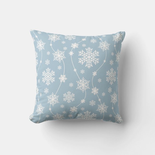 Coussin Fond bleu clair avec flocons de neige hiver (Recto)