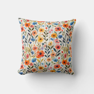 Coussin Fond de fleurs sauvages de printemps à l'aquarelle