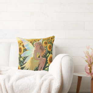 Coussin Fond de tournesol avec une fée