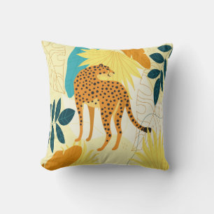 Coussin Fond d'écran feuilles tropicales colorées guépard