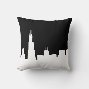 Coussin Fond noir silhouette de la skyline de Chicago en D