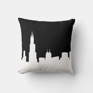 Coussin Fond noir silhouette de la skyline de Chicago en D