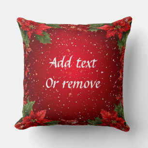 Coussin Fond rouge festif orné de poinsettias