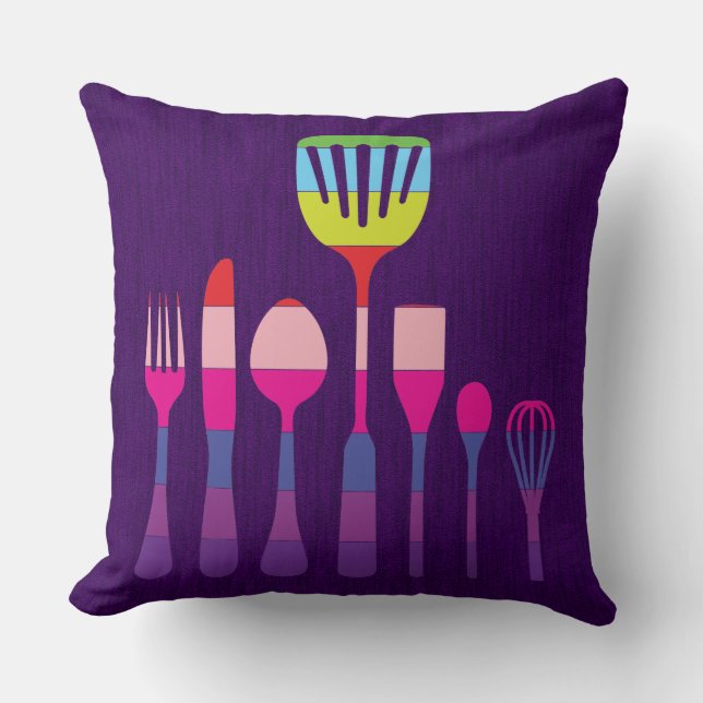 Coussin Fond violet cuisine rétro cuisine #4 (Recto)