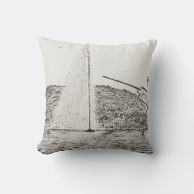 Coussin Fontaine de Genève et arc de l'embarcation de (Recto)