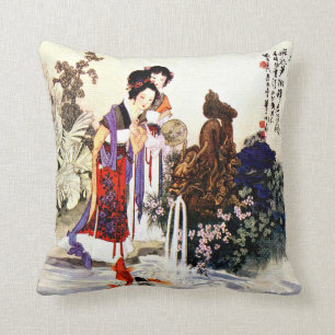 Coussin Fontaine Dragon Et Filles À L'Étang