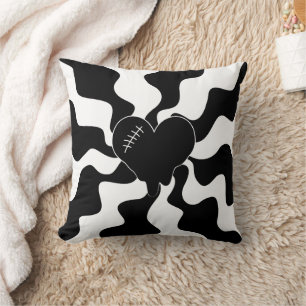 Coussin Fonte cardiaque en noir et blanc