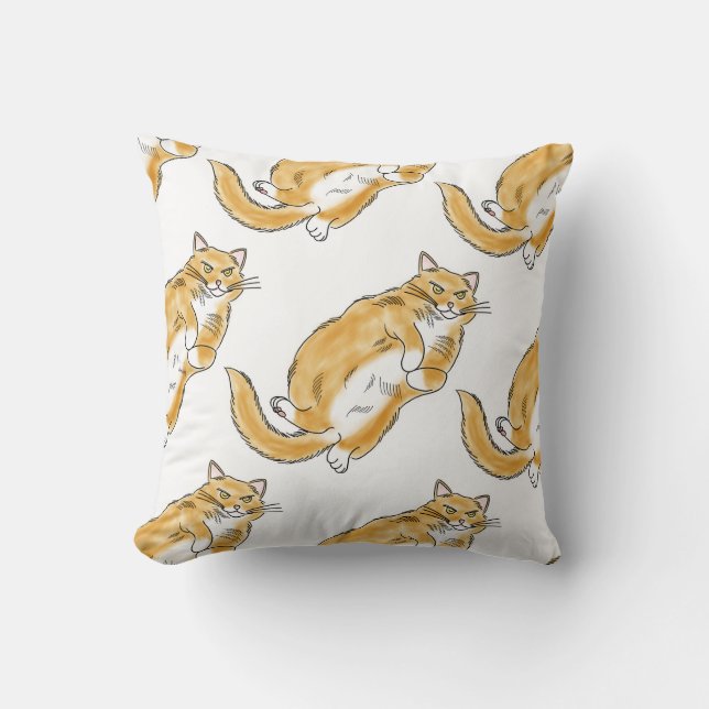 Coussin FooFooCat : Chat orange paresseux pelucheux enorme (Recto)