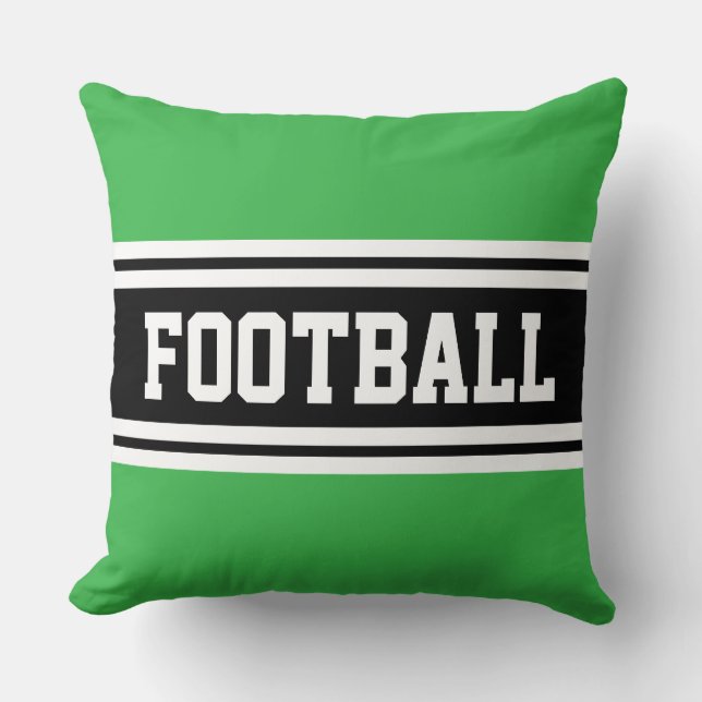 Coussin FOOTBALL vert vif noir blanc rayures de course (Recto)