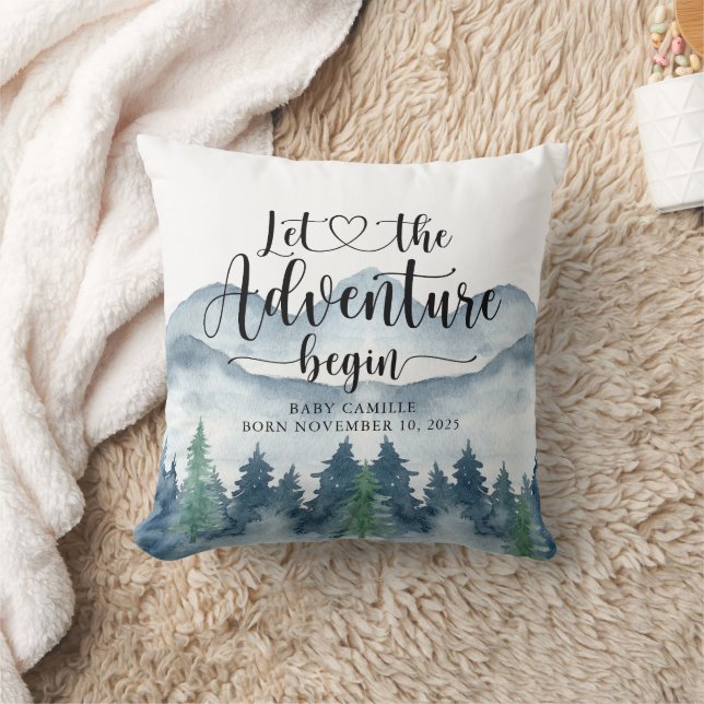 Coussin Forest Adventure Watercolor Mountains Baby Nursery (Couverture)
