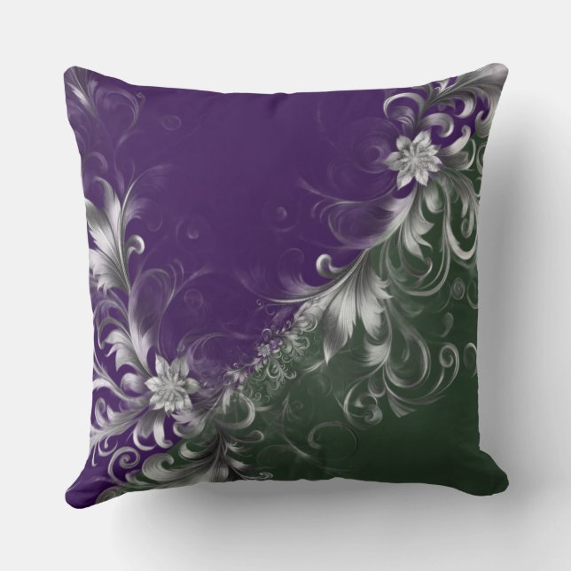 Coussin Forest Green, Purple And Elegant Silver Accents (Verso)