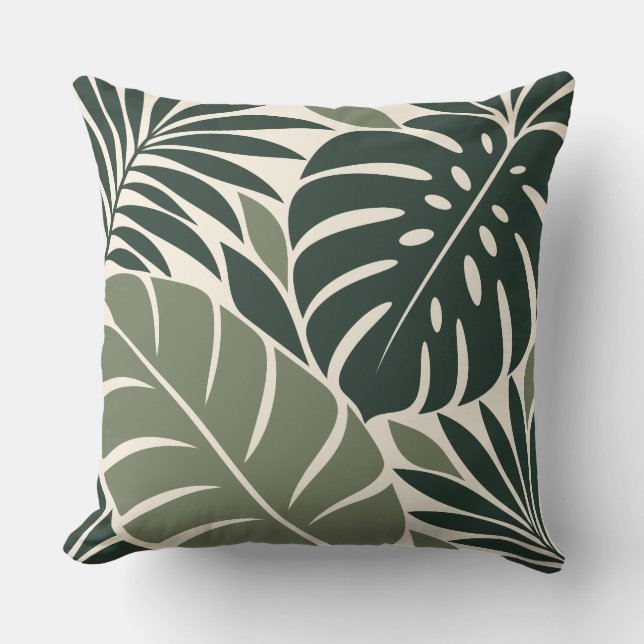 Coussin Forest Sage Tropical Leaf Silhouette (Recto)