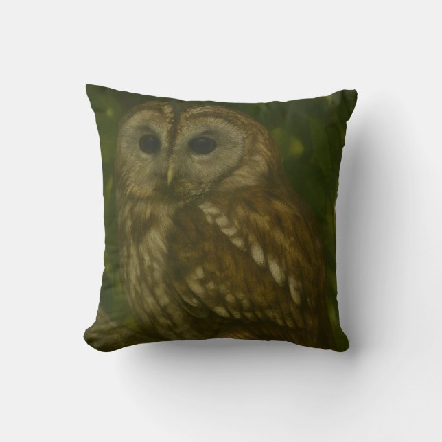Coussin Forest Sentinel - Tawny Owl Wildlife Art (Recto)