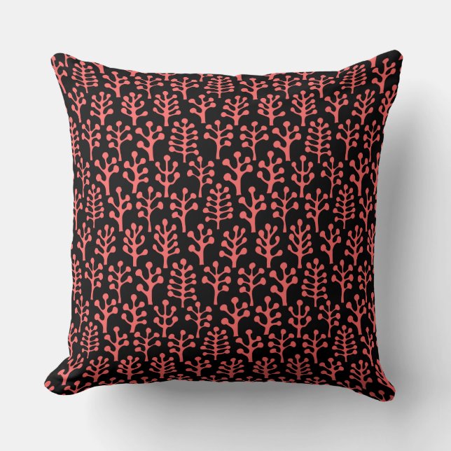 Coussin Forêt 230823 - Rose tropicale sur Noir (Recto)