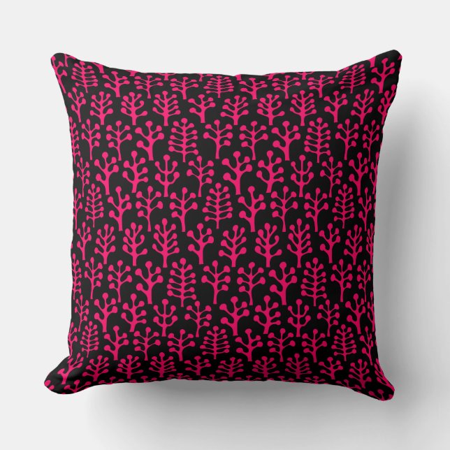Coussin Forêt 230823 - Rouge néon sur noir (Recto)
