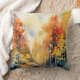 Coussin Forêt aquarelle abstraite dans un paysage bleu amb
