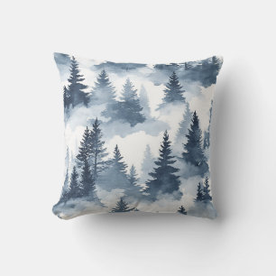 Coussin Forêt aquarelle bleu brumeux