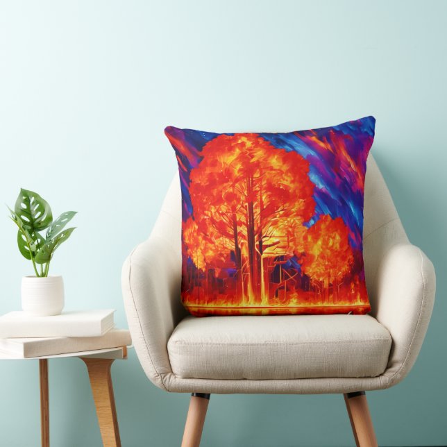 Coussin Forêt Ardente en Couleurs Vives (Chaise)