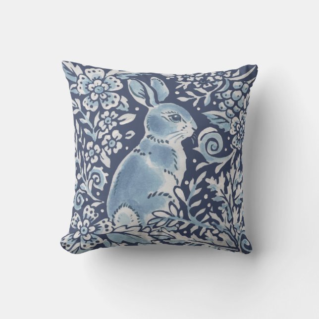 Coussin Forêt Bleue Ornat Lapin Forêt Florale (Recto)