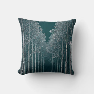 Coussin Forêt d'arbres blancs et bouleaux de teinte sarcel