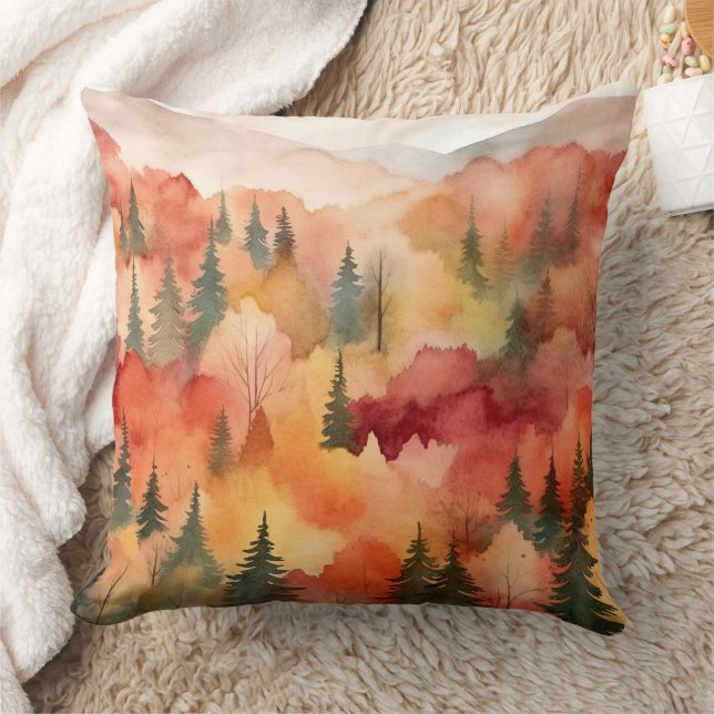 Coussin Forêt d'automne à l'aquarelle impressionniste doré (Couverture)