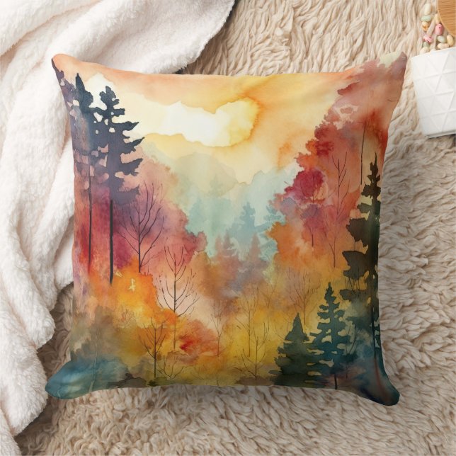 Coussin Forêt d'Automne Aquarelle Lumineuse (Couverture)