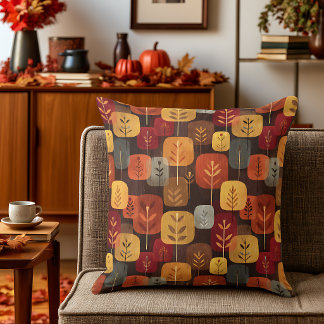 Coussin Forêt d'automne moderne du milieu du siècle à gran
