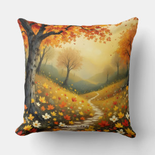 Coussin Forêt d'automne orange fantaisie mignonne