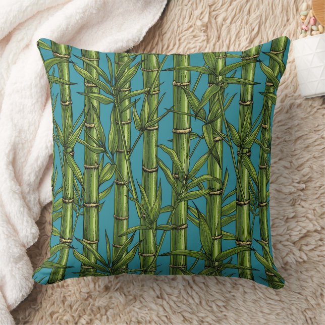 Coussin Forêt de bambou sur bleu (Couverture)