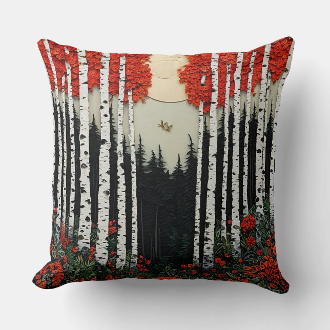 Coussin Forêt de bouleaux fantastique (Recto)