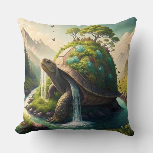 Coussin Forêt de cascade de la Tortue mûre Imaginaire (Recto)