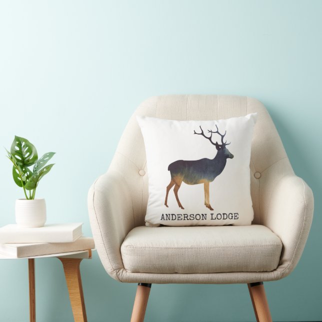 Coussin Forêt de cerfs, aquarelle avec nom (Chaise)