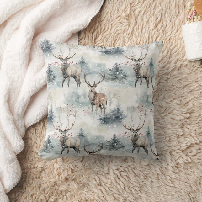 Coussin Forêt de cerfs aquarelle d'hiver (4) (Couverture)