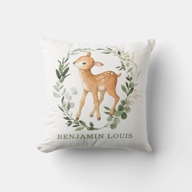 Coussin Forêt de cerfs de forêt Monogramme Nursery (Recto)